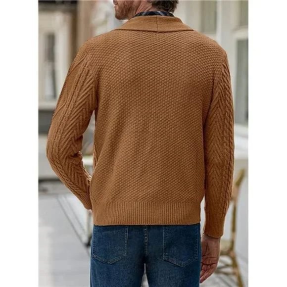New Men's Casual Cardigan Sweater with Pockets Camel - Picture 2 of 6